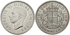 GRAN BRETAÑA. George VI. 1 Crown. 1937. Km#857. Ar. 28,32g. Leves marquitas en anverso. EBC-/EBC.