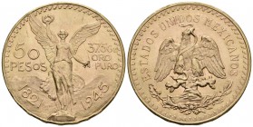 MEXICO. 50 Pesos. 1945. México Mº. Centenario de la Independencia. Km#481. Au. 41,63g. Marquitas. MBC+.