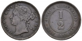 STRAITS SETTLEMENTS. 1/4 Cent. 1872 H. Km#8. Ae. 4,69g. Golpecitos en el canto. MBC+. Escasa.