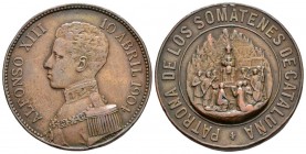 ALFONSO XIII. Medalla. 1904. La Virgen de Montserrat, patrona de los Somatenes de Cataluña. Grabador: Maura. Cru. Medalles 985; P.G. 830. Ae. 12,26g. ...