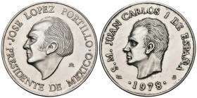 JUAN CARLOS I. Medalla. 1978. Visita del rey a México. R/ Presidente de México José López Portillo. Ar. 34,08g. 42mm. MBC+.
