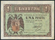 Conjunto de 6 billetes de 1 Peseta emitidos el 30 de Abril de 1938, diversas series (Edifil 2017: 428, 428a). EBC/MBC.