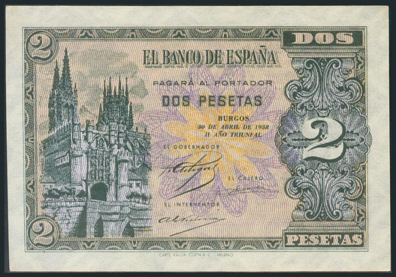 2 Pesetas. 30 de Abril de 1938. Serie B. (Edifil 2017: 429a). EBC.