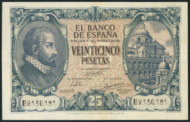 25 Pesetas. 9 de Enero de 1940. Serie B. Invisible doblez vertical. (Edifil 2017...