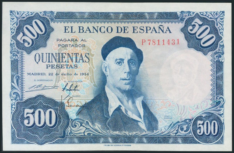 500 Pesetas. 22 de Julio de 1954. Serie P. (Edifil 2017: 468b). EBC+.