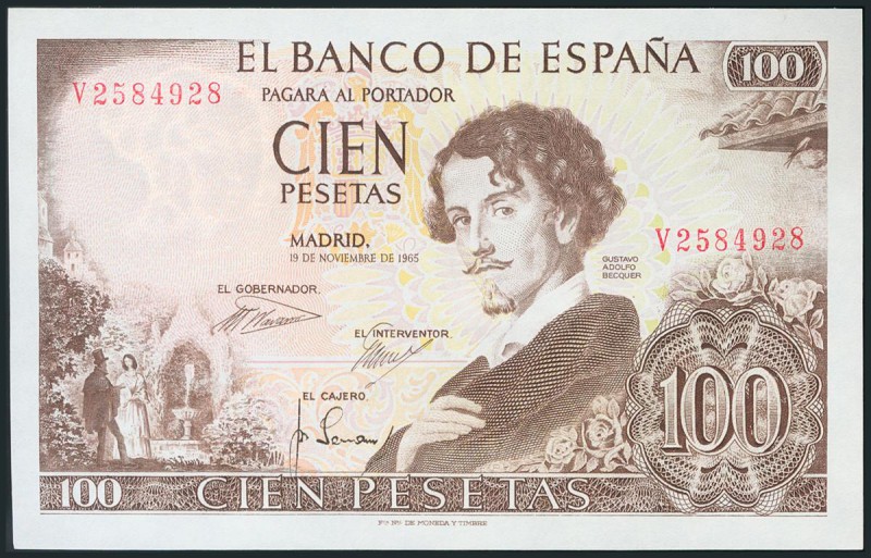 100 Pesetas. 19 de Noviembre de 1965. Siete billetes correlativos. Serie V. (Edi...