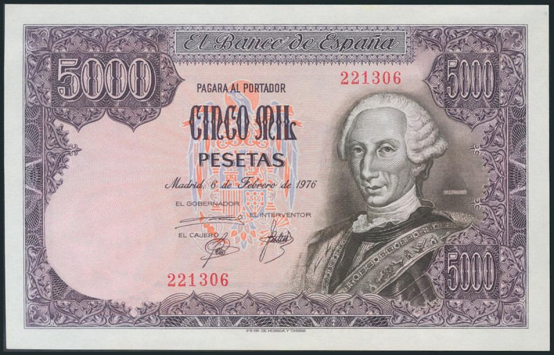 5000 Pesetas. 6 de Febrero de 1976. Sin serie. (Edifil 2017: 475). SC.