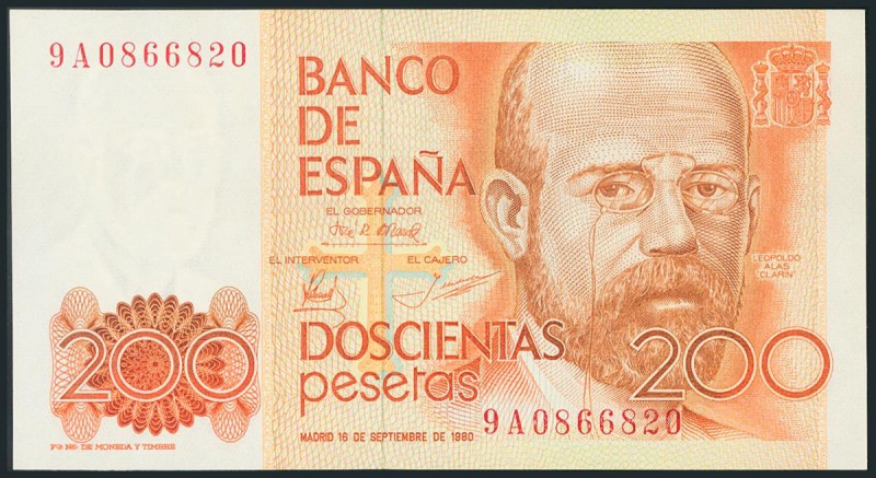 200 Pesetas. 16 de Septiembre de 1980. Serie especial 9A. (Edifil 2017: 480b). S...