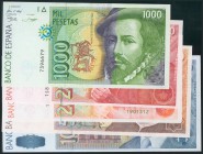 Serie completa de 5 billetes sin serie de 1000, 2000 (dos variantes), 5000 y 10000 Pesetas (Edifil 2017: 482/85). SC.