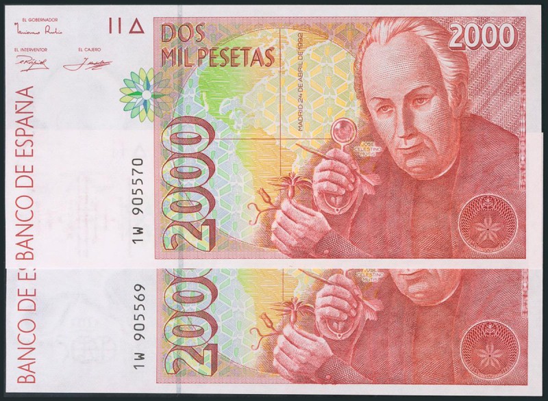 2000 Pesetas. 24 de Abril de 1992. Pareja correlativa. Serie 1W. (Edifil 2017: 4...