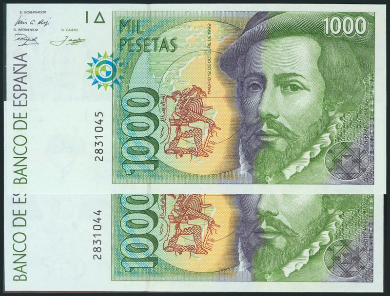 1000 Pesetas. 12 de Diciembre de 1992. Pareja correlativa. Sin serie. (Edifil 20...