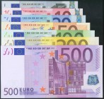 Conjunto de la serie completa de los billetes de Euro correspondientes a los valores 5, 10, 20, 50, 100, 200 y 500 Euros, todos con la firma Duisenber...