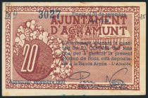 AGRAMUNT (LERIDA). 20 Céntimos. Septiembre de 1937. MBC.