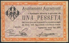 AGRAMUNT (LERIDA). 1 Peseta. Marzo de 1937. BC.