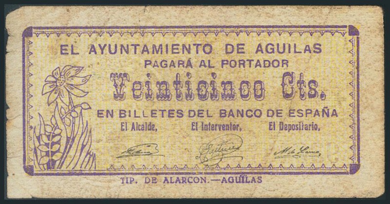 AGUILAS (MURCIA). 25 Céntimos. 1 de Octubre de 1937. (González: 92). BC.