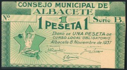 ALBACETE. 50 Céntimos (1ª Emisión) y 1 Peseta (2ª Emisión). (1937ca). (González: 128, 132). BC+.