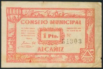 ALCAÑIZ (TERUEL). 1 Peseta. Junio de 1937. 2ª Serie. (González: 301). BC-.