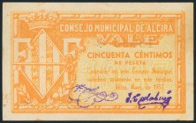 ALCIRA (VALENCIA). 50 Céntimos. Mayo de 1937. (González: 325). MBC.