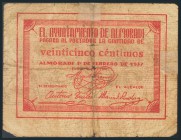 ALMORADI (VALENCIA). 25 Céntimos. 1 de Febrero de 1937. (González: 607). Inusual. RC.