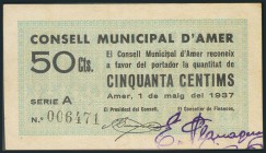 AMER (GERONA). 50 Céntimos. 1 de Mayo de 1937. MBC.