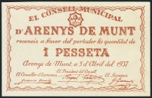ARENYS (BARCELONA). 1 Peseta. 5 de Abril de 1937. SC.