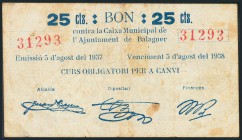 BALAGUER (LERIDA). 25 Céntimos. 5 de Agosto de 1938. BC.