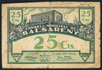 BALSARENY (BARCELONA). 25 Céntimos y 1 Peseta. 16 de Julio de 1937. RC.