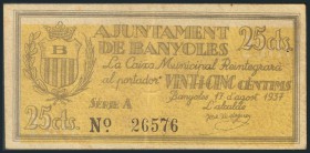 BANYOLES (GERONA). 25 Céntimos. 17 de Agosto de 1937. BC.