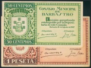 BARBASTRO (HUESCA). 50 Céntimos serie B y 1 Peseta serie C. 18 de Agosto de 1937. (González: 881, 882). EBC/MBC.