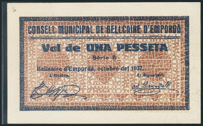 BELLCAIRE (GERONA). 1 Peseta. Octubre de 1937. EBC.