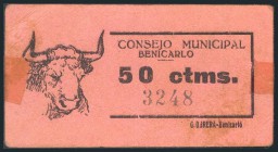 BENICARLO (CASTELLON). 50 Céntimos. (1937ca). (González: 1072). Inusual. BC.