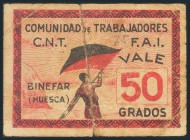BINEFAR (HUESCA). 50 Grados. (1937ca). (González: 1218). Raro. RC.