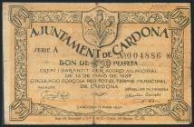CARDONA (BARCELONA). 50 Céntimos. 13 de Mayo de 1937. Serie A. RC.