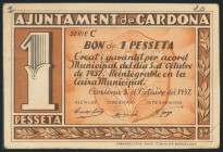 CARDONA (BARCELONA). 1 Peseta. 5 de Octubre de 1937. Serie C. EBC-.