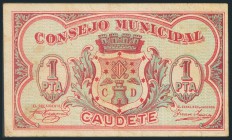 CAUDETE (ALBACETE). 1 Peseta. (1936ca). (González: 1850). Inusual. BC+.