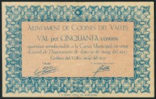 CODINES DEL VALLES (BARCELONA). 50 Céntimos. Mayo de 1937. MBC.