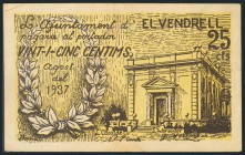 EL VENDRELL (TARRAGONA). 25 Céntimos. Agosto de 1937. MBC.