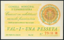 ESPARREGUERA (BARCELONA). 1 Peseta. Marzo de 1937. Rotura en el margen superior. BC.