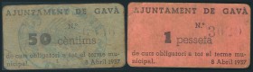GAVA (BARCELONA). 50 Céntimos y 1 Peseta. 8 de Abril de 1937. Raro. MBC.