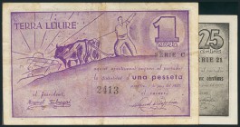 GRANOLLERS (BARCELONA). 25 Céntimos y 1 Peseta. 1 de Junio de 1937. MBC.