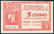 GRAUS (HUESCA). 5 Céntimos, 25 Céntimos y 1 Peseta. 28 de Agosto de 1937. (González: 2726, 2727, 2729). BC.
