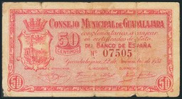 GUADALAJARA. 50 Céntimos. 22 de Noviembre de 1937. (González: 2749). Raro. RC.