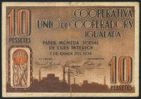 IGUALADA (BARCELONA). 10 Pesetas. 1 de Enero de 1938. BC.