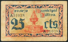 JATIVA (VALENCIA). 25 Céntimos. 5 de Junio de 1937. (González: 3024). BC.
