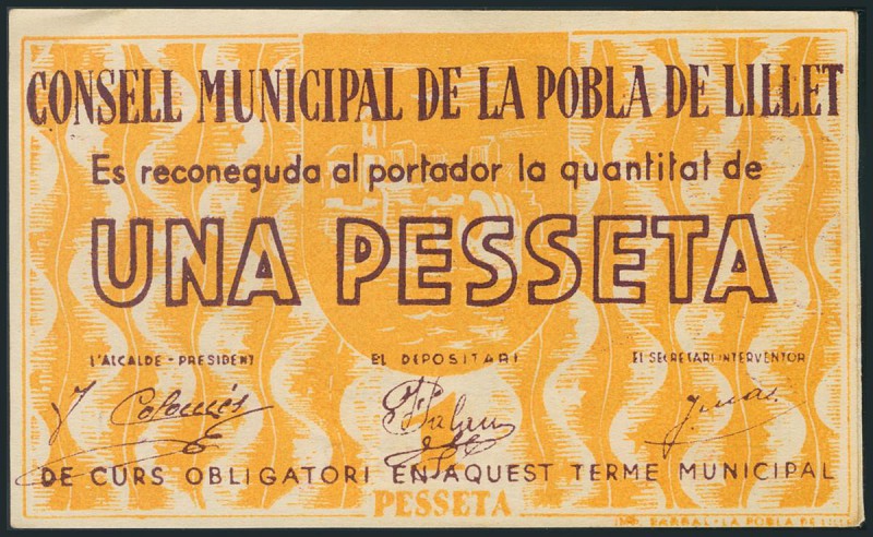 LA POBLA DE LILLET (BARCELONA). 1 Peseta. (1937ca). Serie A. EBC.