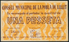 LA POBLA DE LILLET (BARCELONA). 1 Peseta. (1937ca). Serie A. EBC.