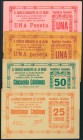 LA UNION (MURCIA). 25 Céntimos, 50 Céntimos y 1 Peseta papel naranja serie A y 1 Peseta papel rosa serie A. Junio de 1937 (González: 5219, 5221, 5224,...