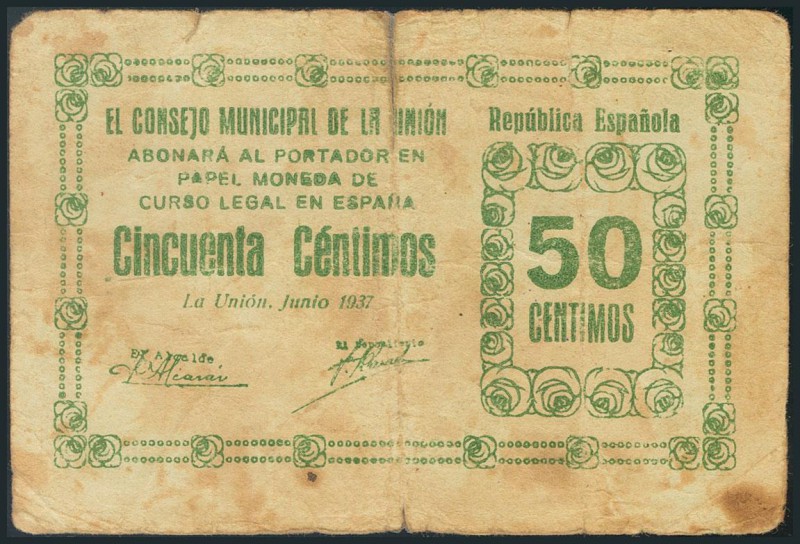 LA UNION (MURCIA). 50 Céntimos. Junio de 1937. (González: 5222). RC.