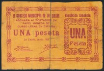LA UNION (MURCIA). 1 Peseta. Junio de 1937. Papel naranja. (González: 5224). RC-.