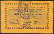 LORCA (MURCIA). 25 Céntimos. Marzo de 1937. (González: 3229). MBC.